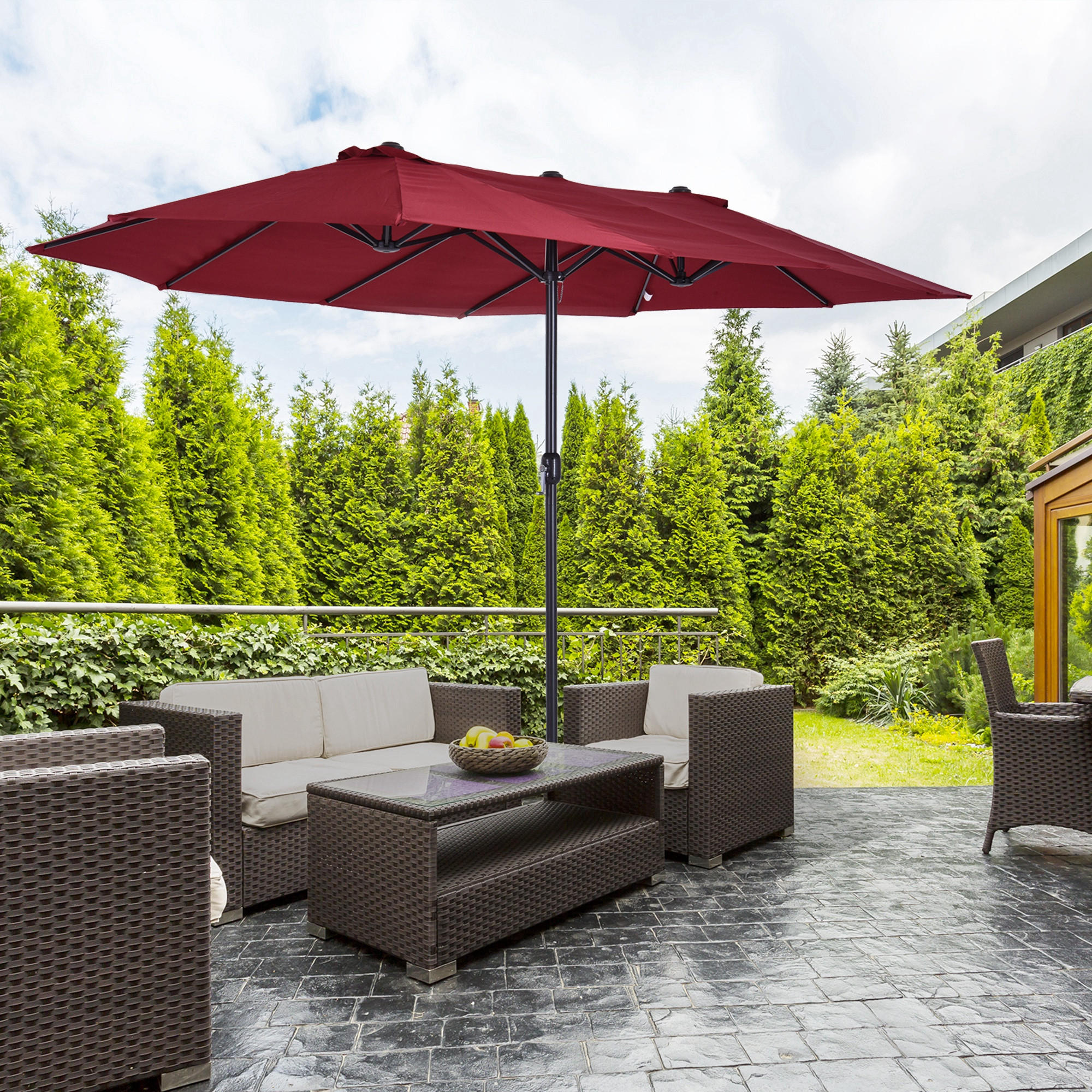 SONNENSCHIRM, Gartenschirm, Marktschirm, Doppelsonnenschirm, Terrassenschirm, Weinrot, Oval - Weinrot, Metall (270/460cm) - Outsunny