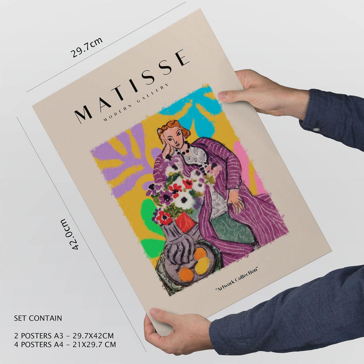 POSTER Set Mit 6 Henri Matisse Feminin Drucke Des Fauvismus Und Der Abstrakten Kunst Für Innenarchitektur A3 & A4 Rahmen Aus Hellem Holz - Beige, Papier (29/3cm) - Nacnic
