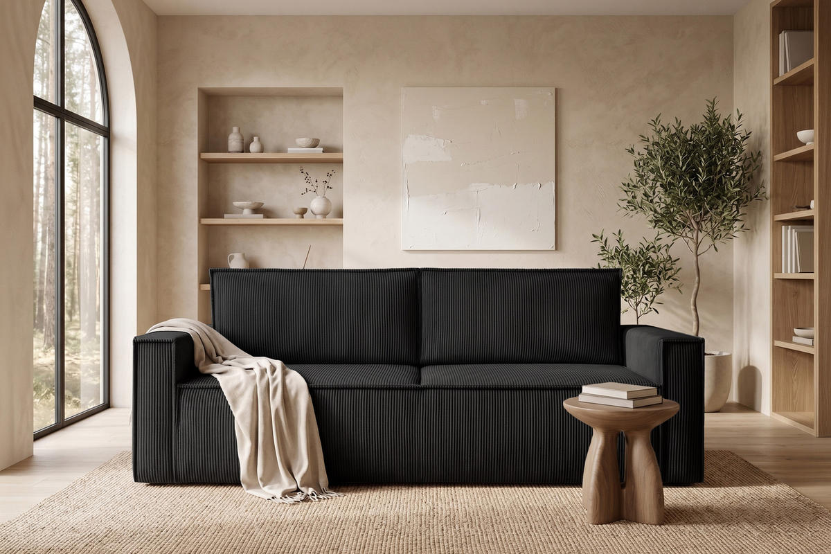 SCHLAFSOFA NAPI in Pet Friendly Cord-Stoff, dunkelgrau - Dunkelgrau/Schwarz, Textil (228/89/101cm) - KONSIMO®