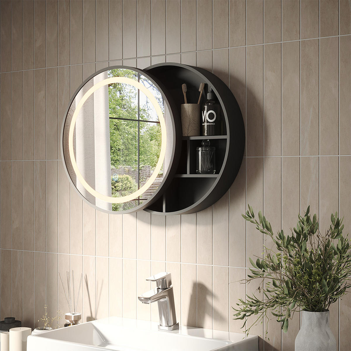 KOUPELNOVÁ ZRCADLOVÁ SKŘÍŇKA Silva Černá 50 x 50 cm s 5 úložnými prostory - černá, sklo (50/50/13cm) - Vicco