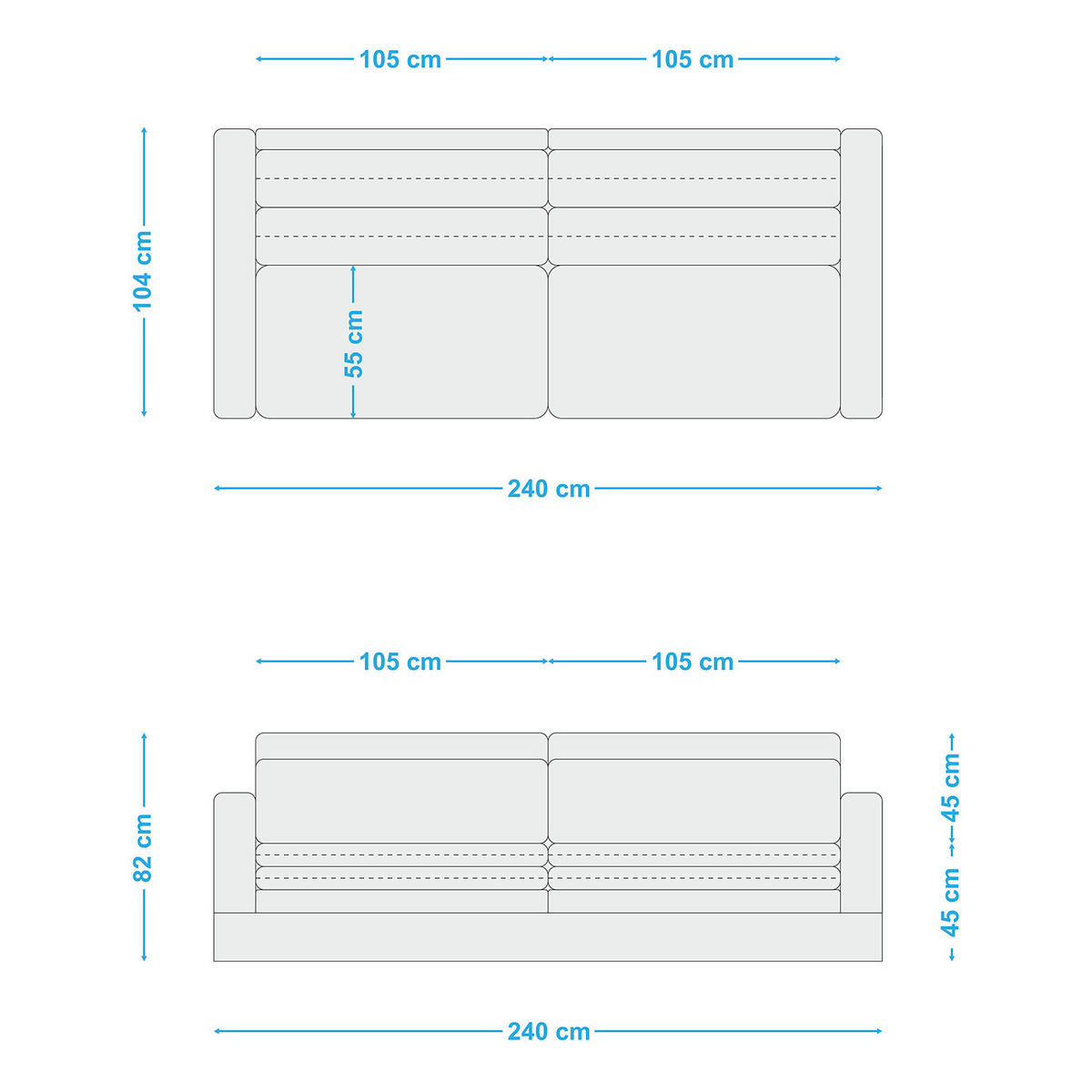 BIGSOFA - Eichefarben/Grau, Eichenholz/Textil (240/82/104cm) - home24