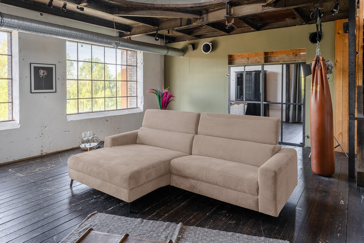 ECKSOFA LAISKA Taupe Cord - Taupe/Schwarz, Textil/Metall (282/177cm) - KAWOLA