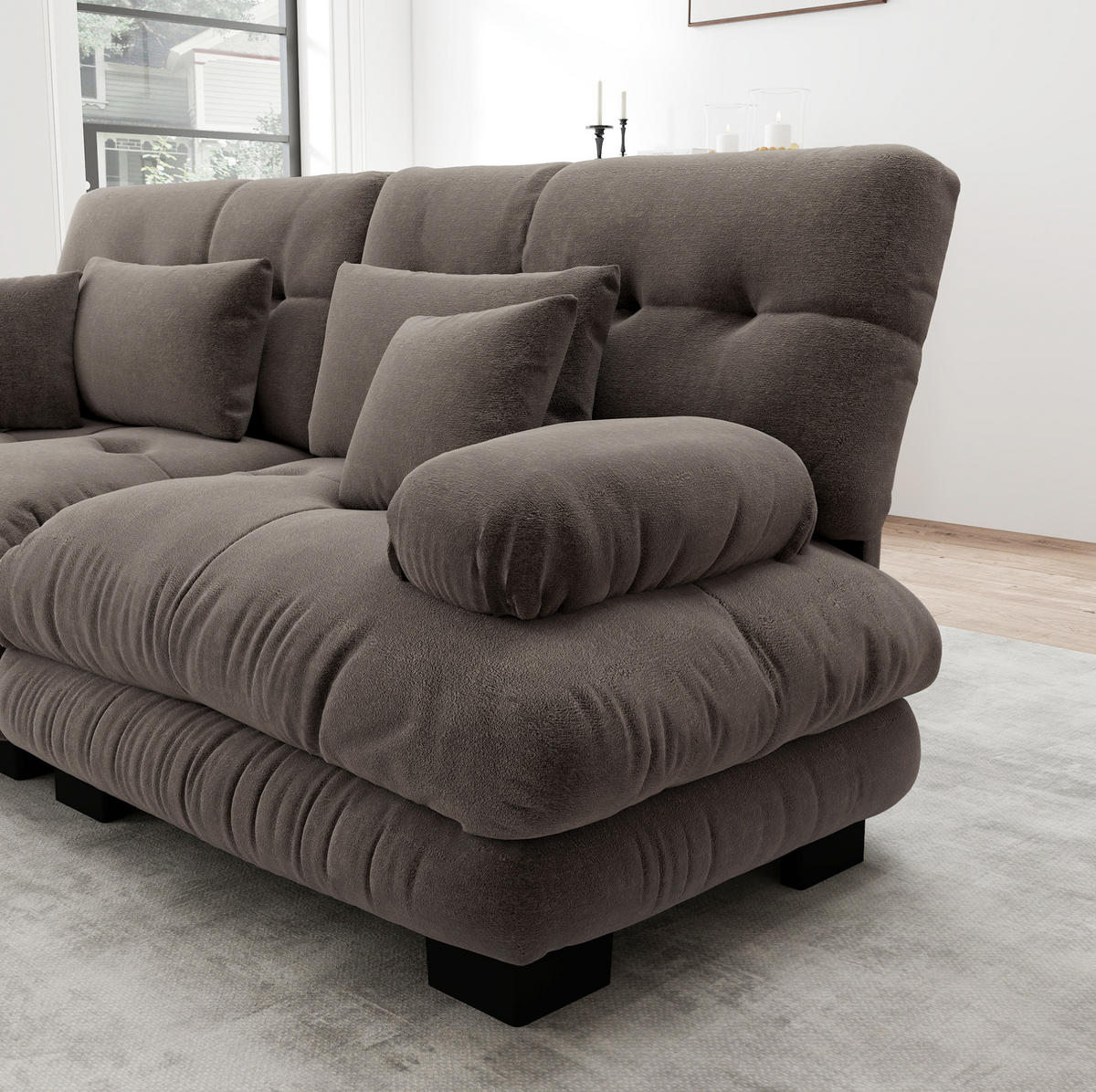 SOFA modular mit beweglichen Ottomans Chenille Brown 5-tlg. - Dunkelgrau, Kunststoff (145/81/406cm) - Meubliv