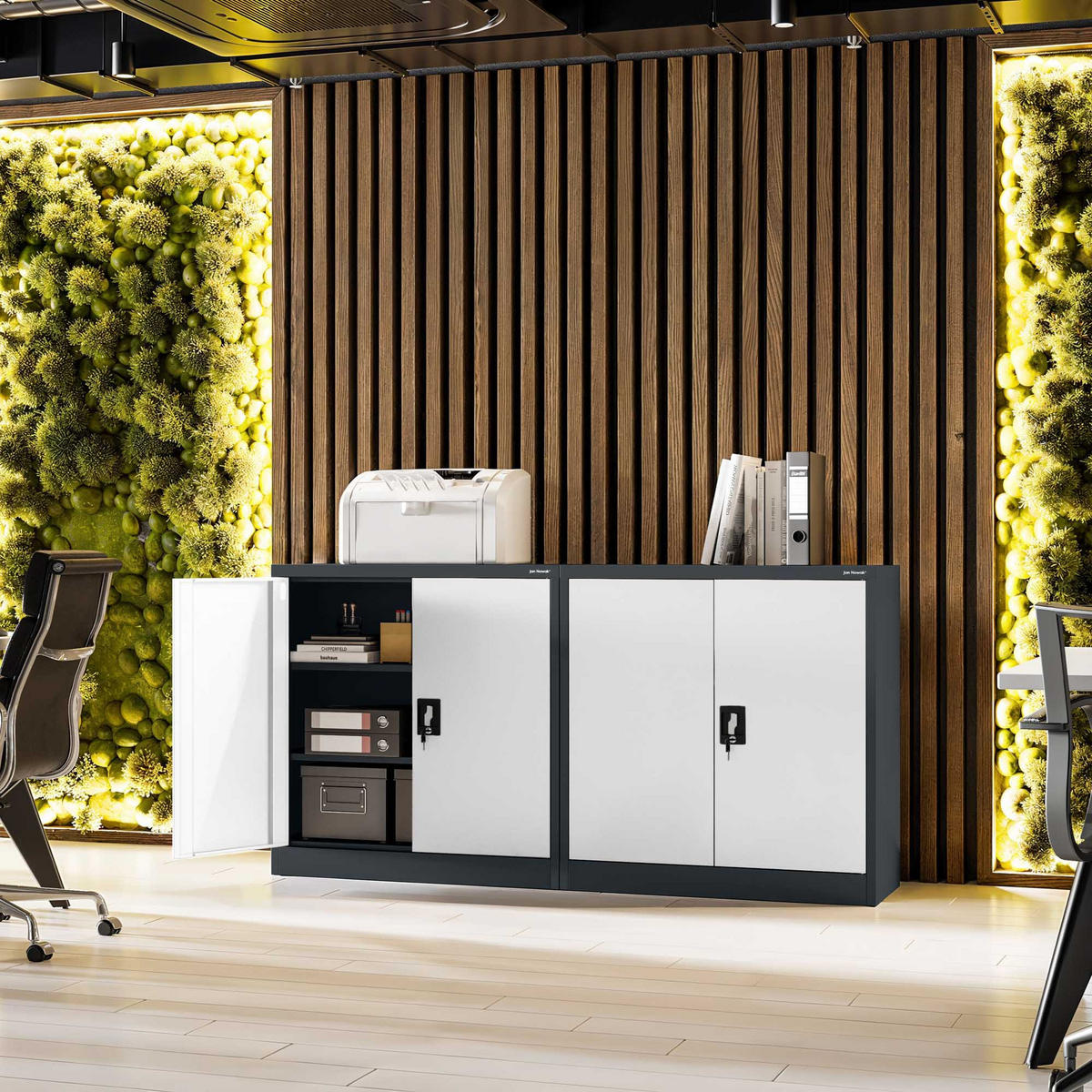 METALLSCHRANK Beata - Anthrazit/Weiß, Metall (90/93/40cm) - Jan Nowak