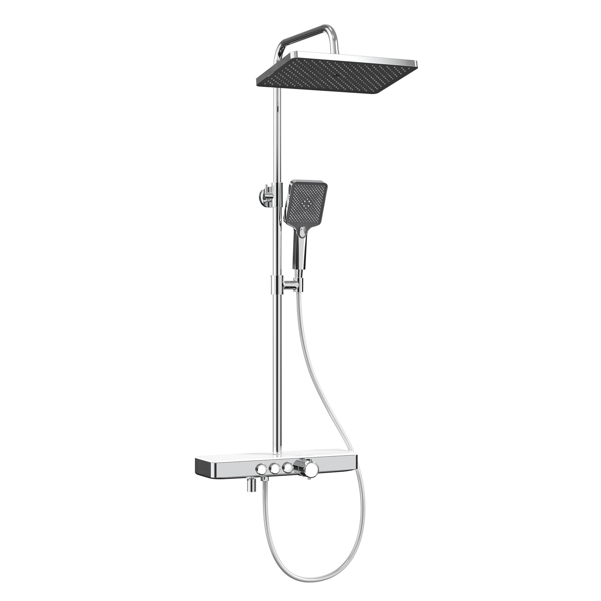 ÜBERKOPFBRAUSESET mit Handbrause und Thermostat mit Ablage Chrom - Chromfarben, Metall (44.5/127/45cm) - EMKE