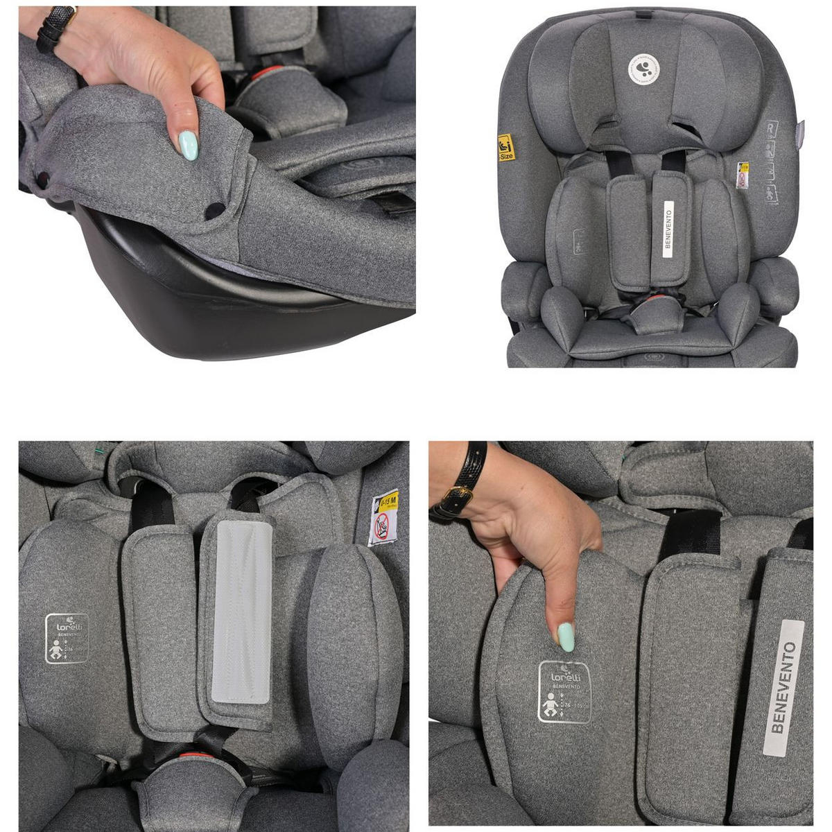 KINDERSITZ i-Size Benevento schwarz (76-150 cm) Isofix, Kopfstütze verstellbar - Schwarz, Kunststoff (46/57/58cm) - Lorelli