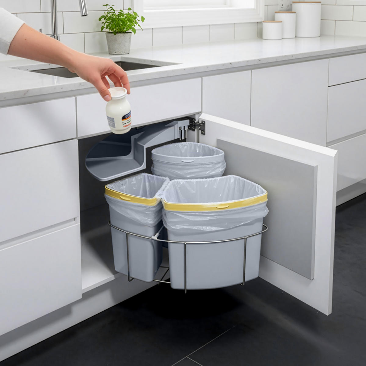 VESTAVĚNÝ KOŠ NA ODPAD Kollby - šedá, plast (45.5/50.5/45.5cm) - [en.casa]