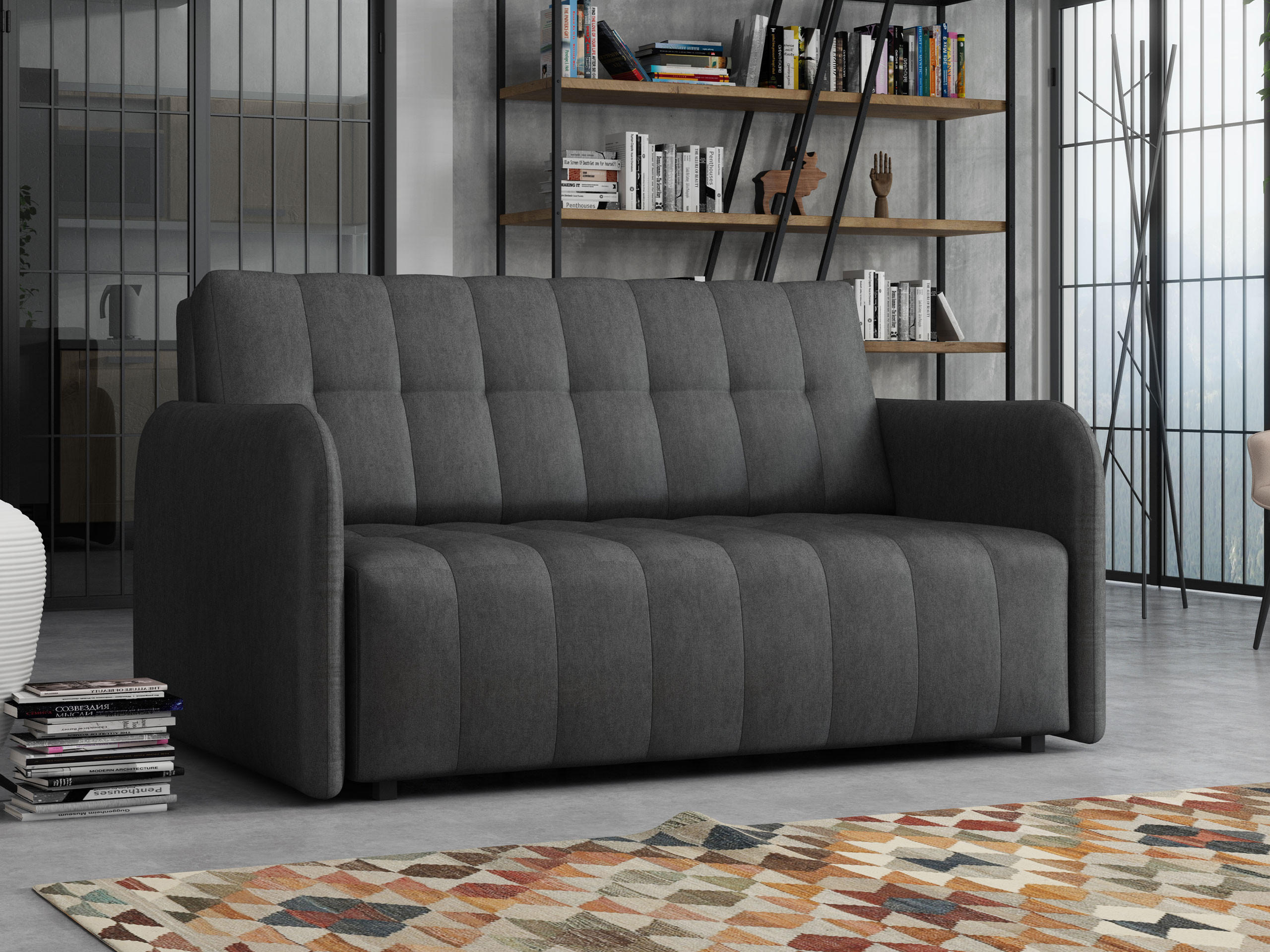 SCHLAFSOFA Viva Grand III - Dunkelgrau/Schwarz, Holz/Kunststoff (145/85/95cm) - MIRJAN24