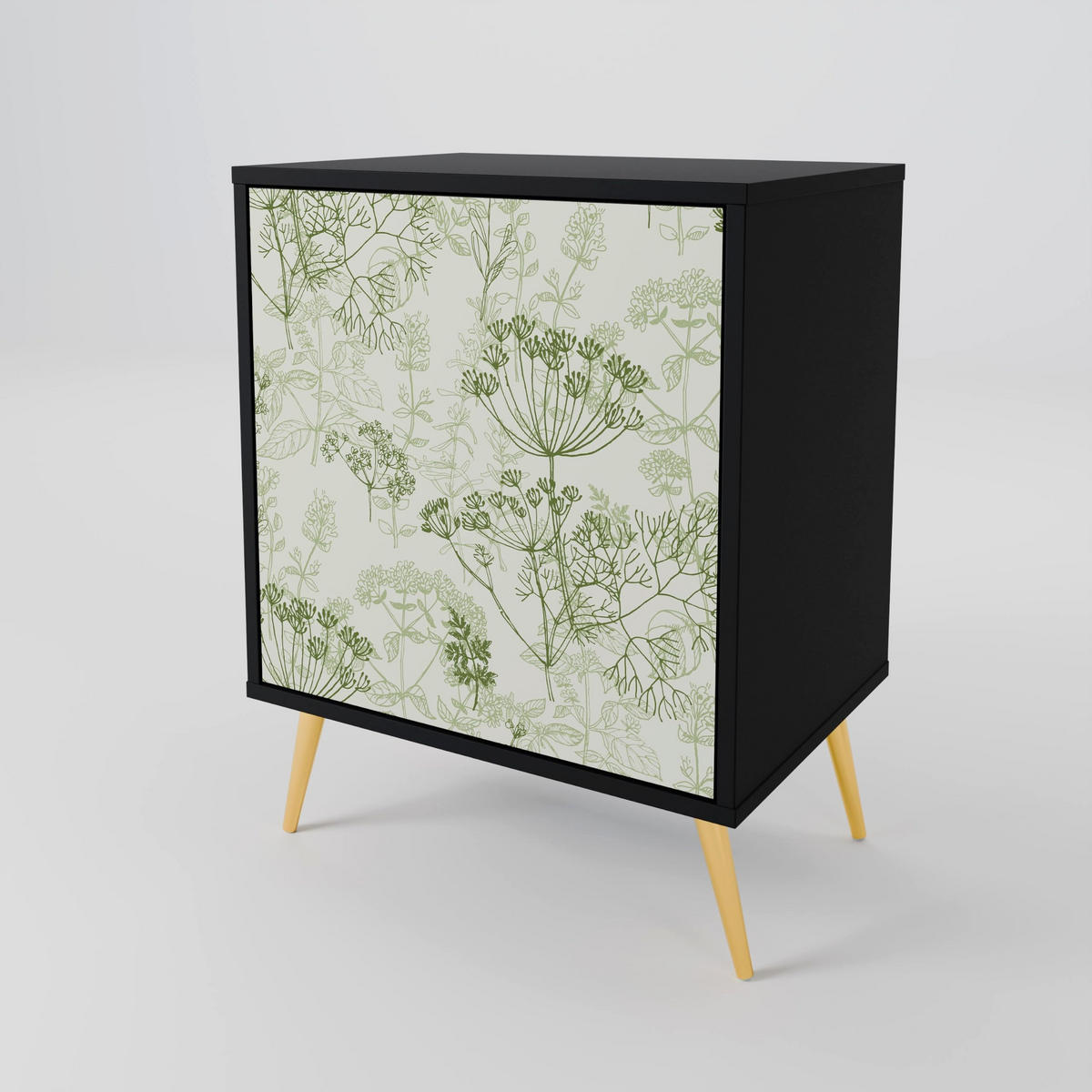 SIDEBOARD FENNEL BALDACHIN, Schwarz, 57,5x42x67,5 cm, Schwarze Metall-Rahmenfüße - Multicolor/Schwarz, Holzwerkstoff/Metall (57.5/67.5/42cm) - SpaceRebels