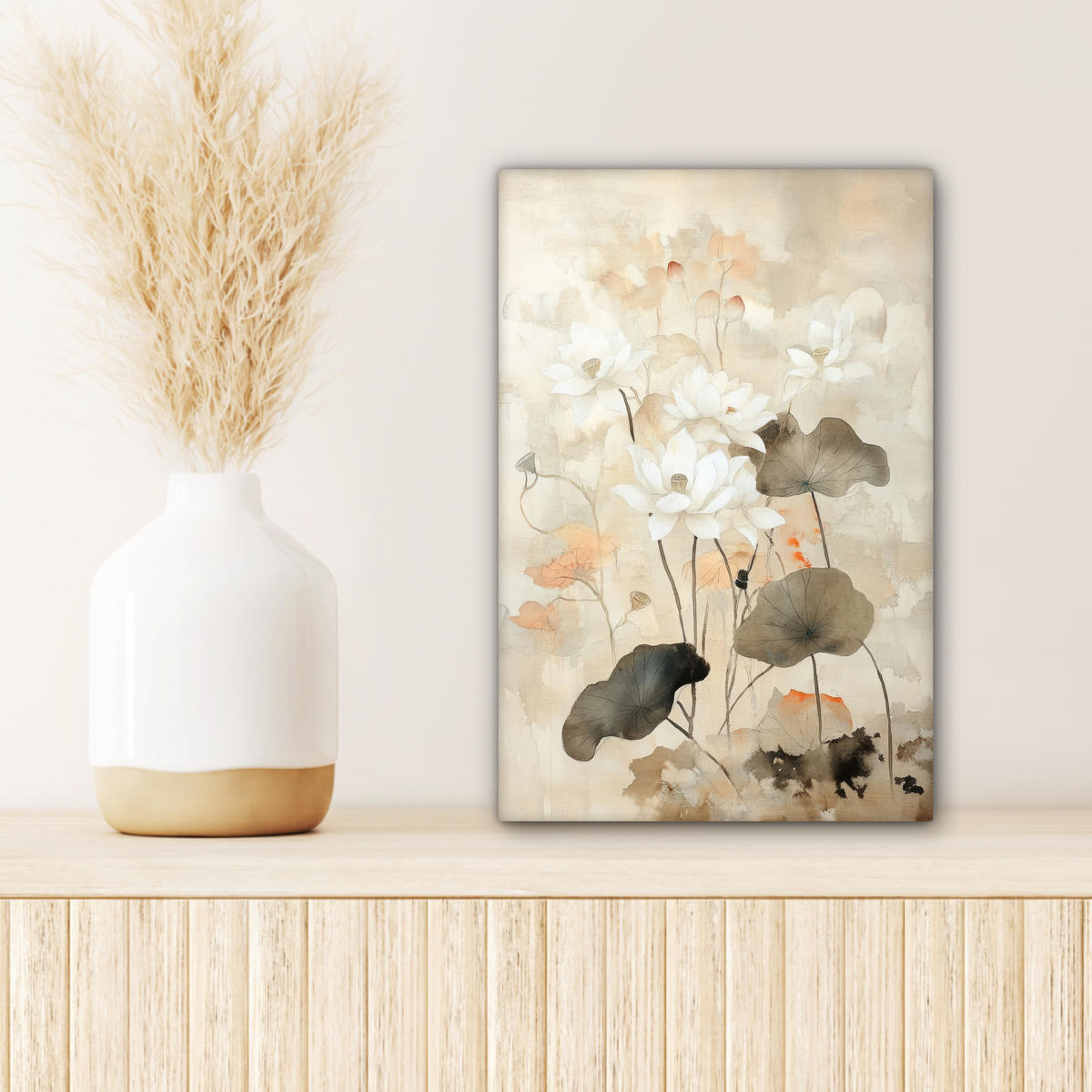 LEINWANDBILD Blumen - Japandi - Wabi sabi Deko Wohnzimmer 20x30 cm - Sandfarben, Textil (20/30cm) - MuchoWow