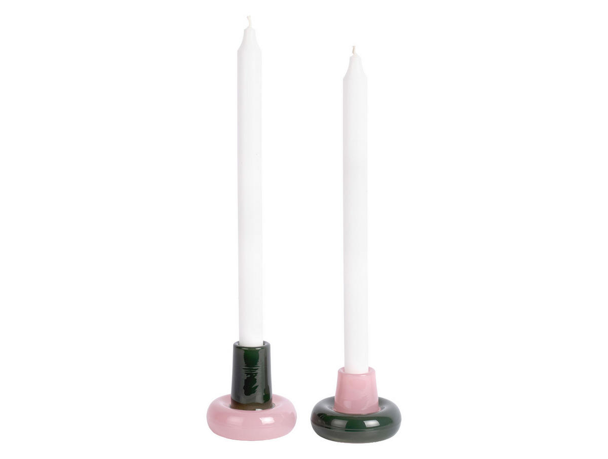 KERZENSTÄNDER Set Firenze - Grün/Rosa - 8 cm - Grün, Glas (2/8/2cm) - Present Time