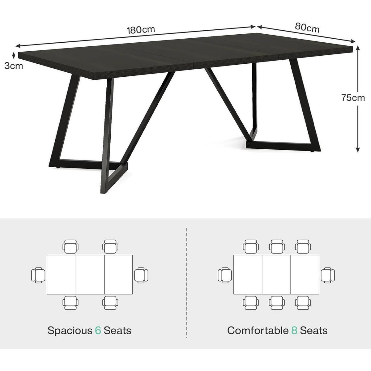 COMPUTERTISCH 180 cm schwarz Holzoptik Metallgestell - Schwarz, Metall (80/180/75cm)