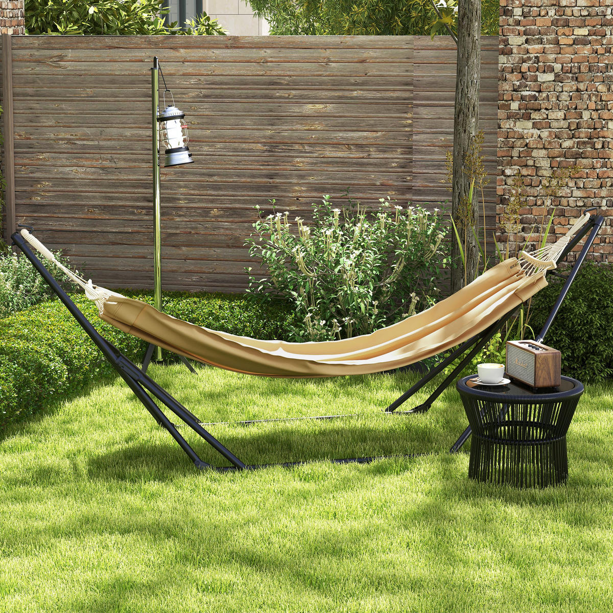 HÄNGEMATTENGESTELL DE-15271 2-in-1 klappbar mit Tasche Khaki - Mokka, Metall (263/89/100cm) - ComfortXL