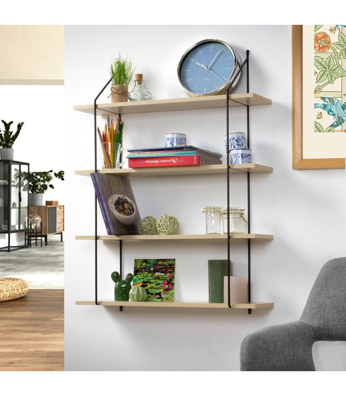 WANDREGAL mit 4 Regalebenen im Holzdekor L60 cm - Eichefarben, Holzwerkstoff (16/80/60cm) - Calicosy