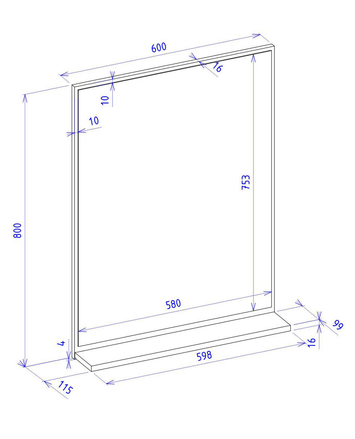 BADSPIEGEL Wotan Eiche, Badspiegel mit Ablage 60 x 80 cm, Center - Eiche Wotan, Glas/Holzwerkstoff (60/80/12cm) - Furn.Design