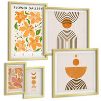 BILDER SET 5er Set - 50x50 cm & 20x30 cm & 40x60 cm Goldrahmen - Abstrakte orange Formen - Goldfarben, Kunststoff (40/60cm) - TULUP