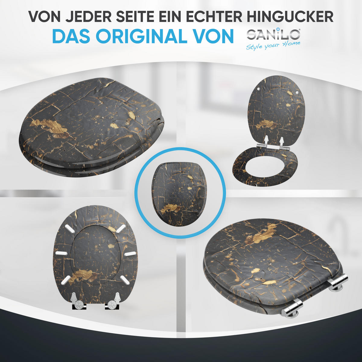 WC Sitz mit Absenkautomatik Shield - Schwarz, Holzwerkstoff (38/6/47cm) - Sanilo