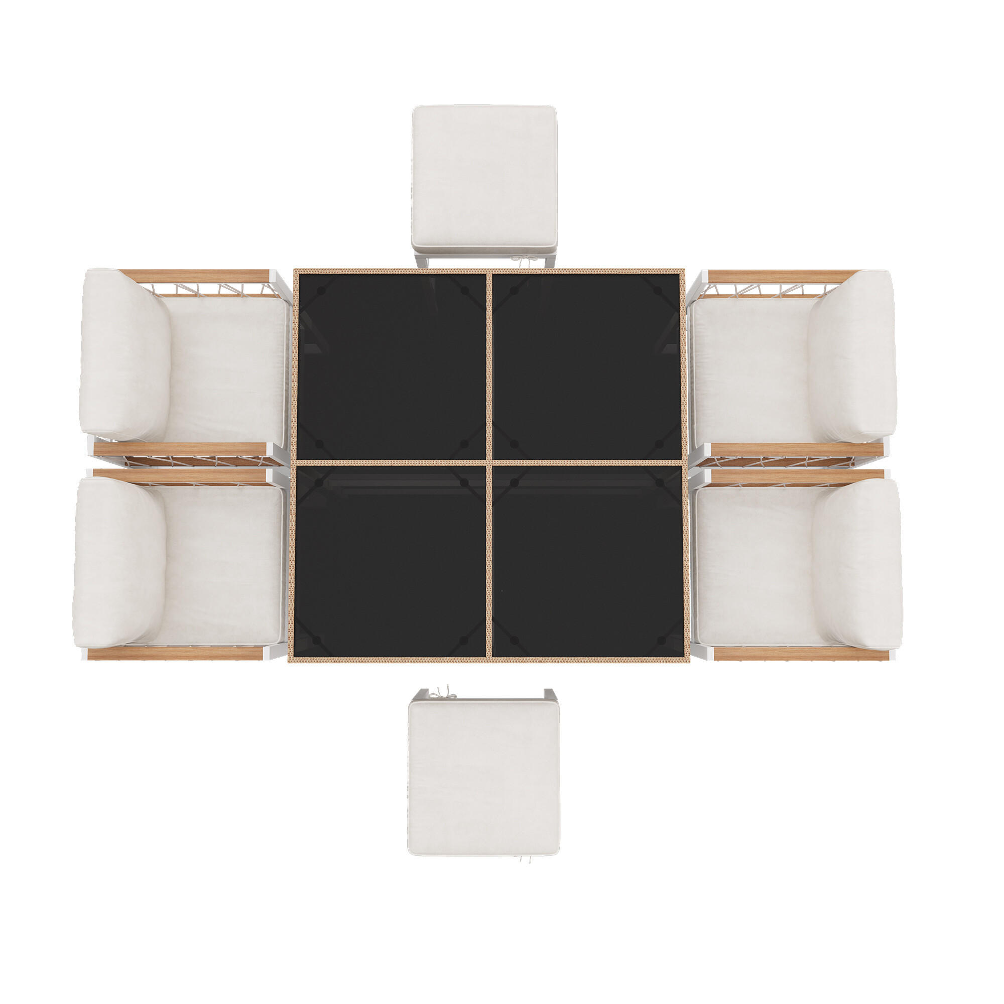 GARTENTISCH- UND STUHLSET Weiß 7tlg - Creme, Glas/Holzwerkstoff - Urban Meuble