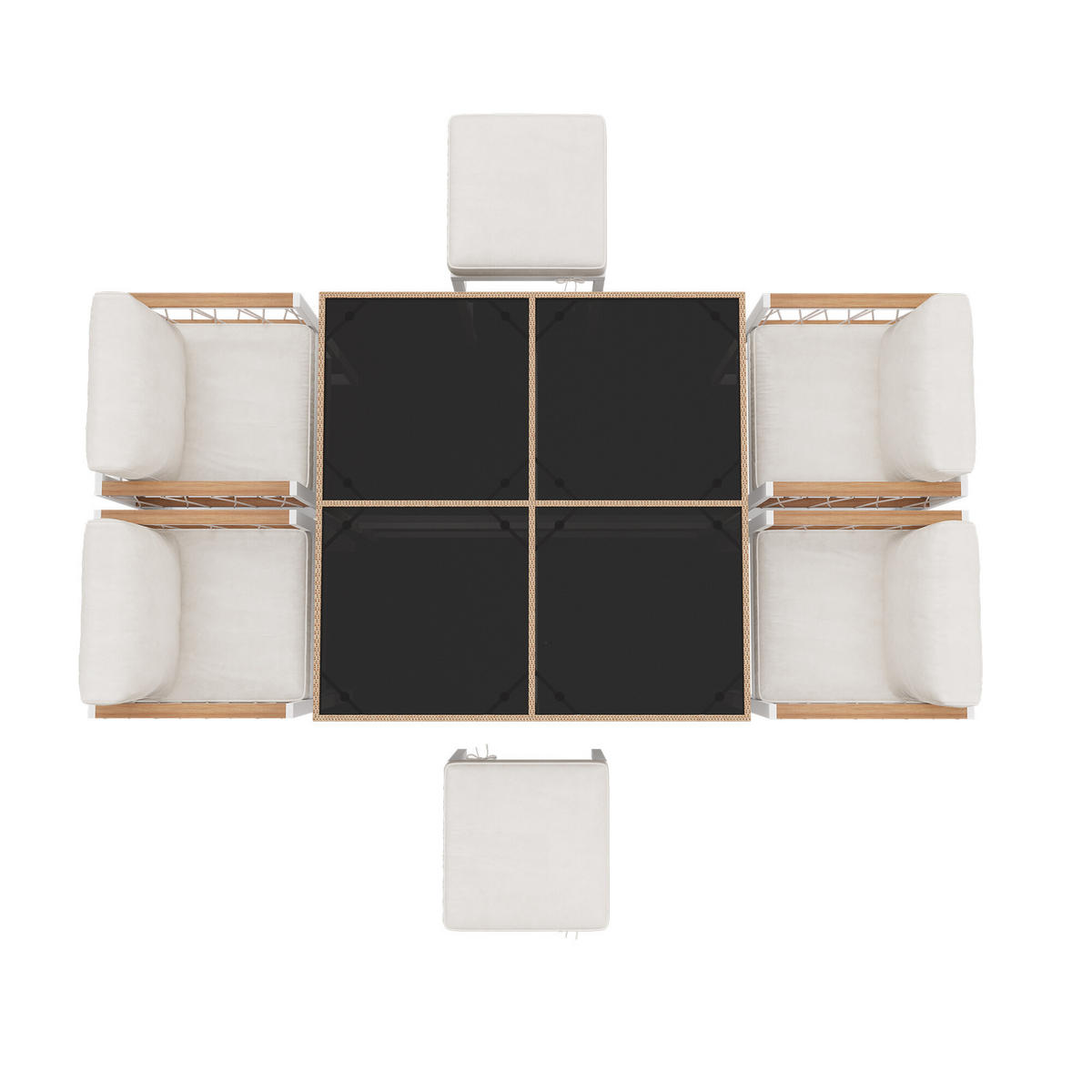 GARTENTISCH- UND STUHLSET Weiß 7tlg - Creme, Glas/Holzwerkstoff - Urban Meuble