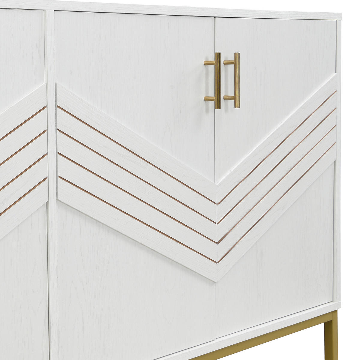 SIDEBOARD 4 Türen Weiß Gold Metallbeine Verstellbare Regale - Weiß, Holzwerkstoff (40/80.5/160cm) - FLIEKS