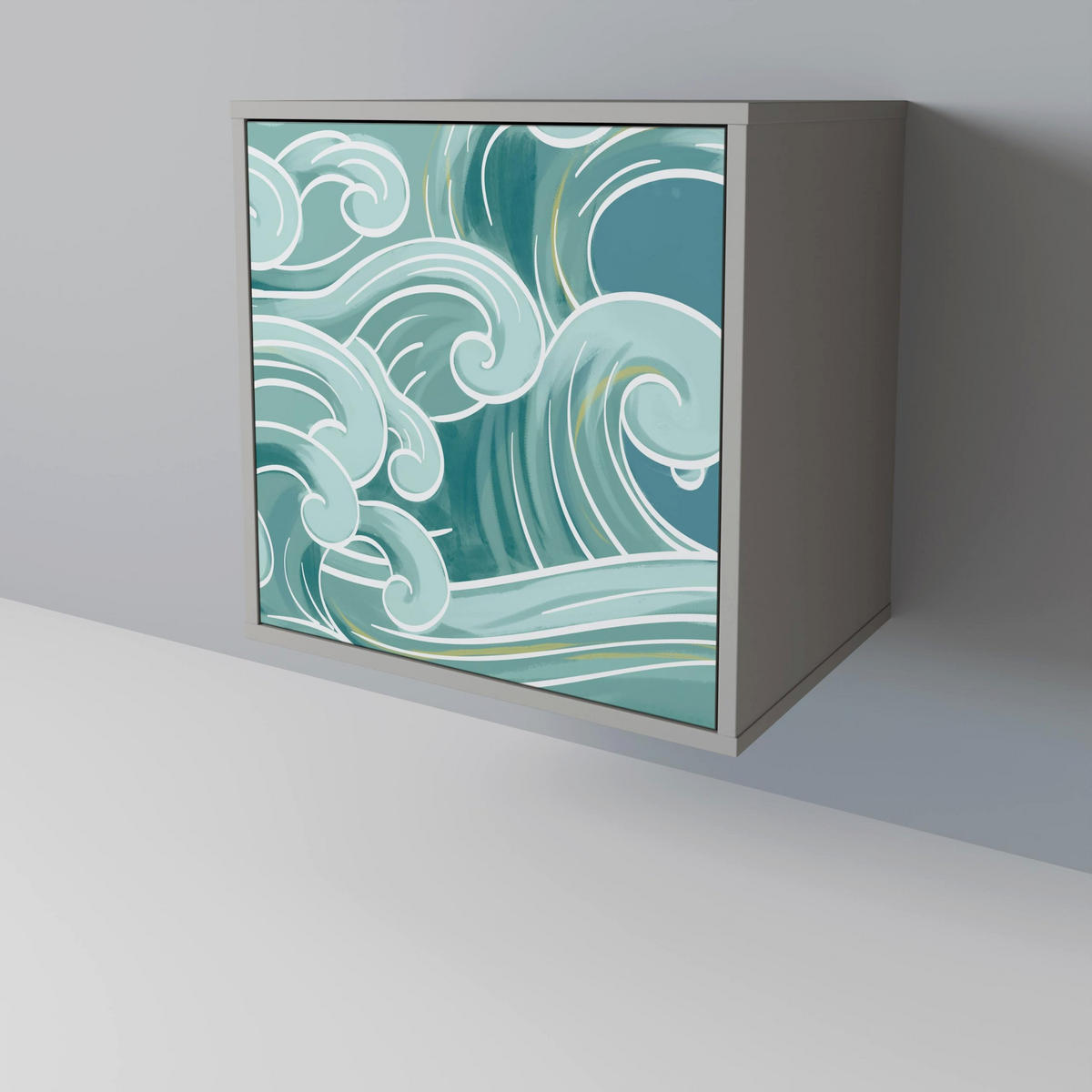 SIDEBOARD ASIAN SWAY, Grau, 57,5x42x70,5 cm, Schwarze Metall-Sternfüße - Multicolor/Schwarz, Holzwerkstoff/Metall (57.5/70.5/42cm) - SpaceRebels