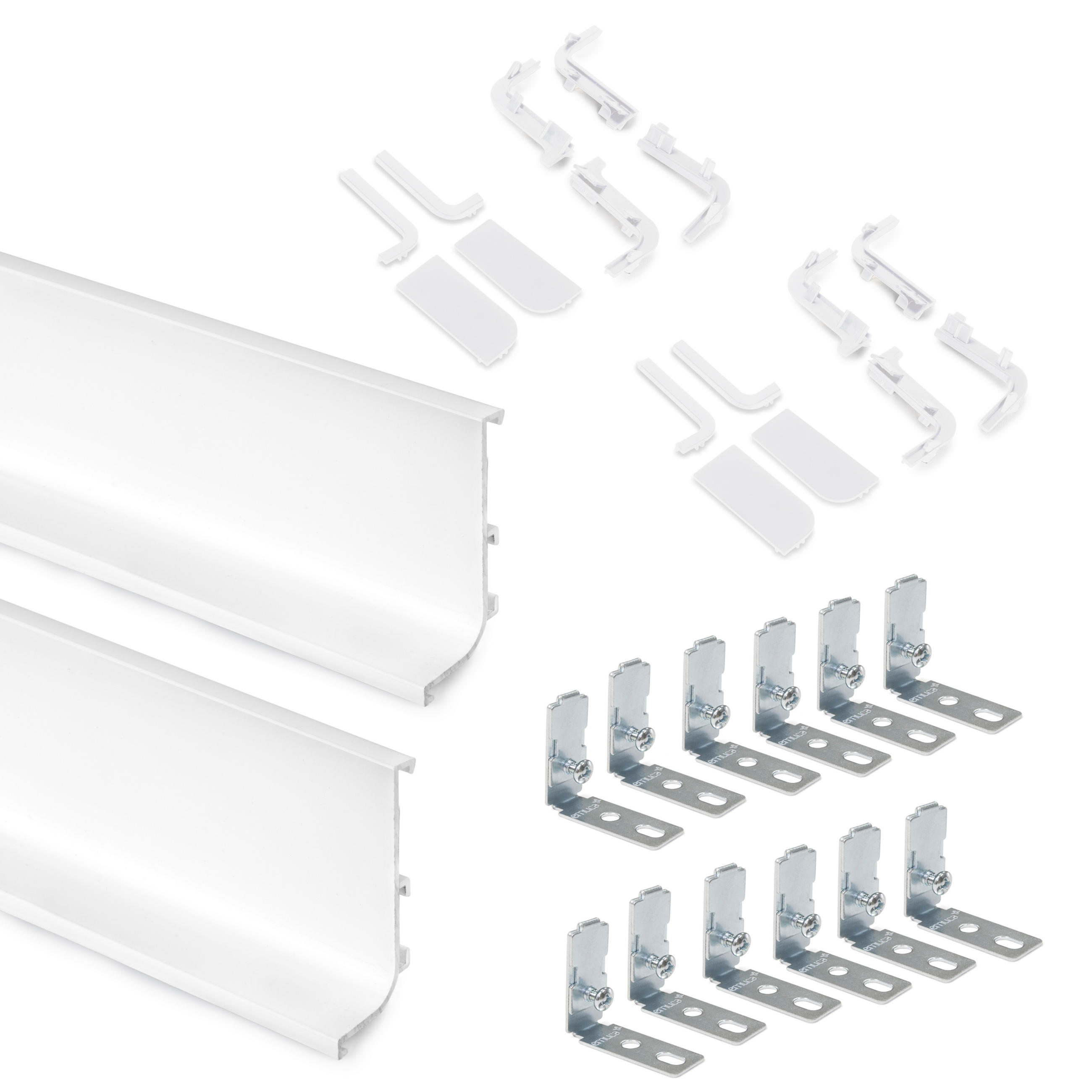 AUFLOTPROFILE Gola für Küchenmöbel, Länge 2,35m, mit Zubehör, Aluminium, weiß lackiert 2er-set - Weiß, Metall (2.43/235cm) - EMUCA