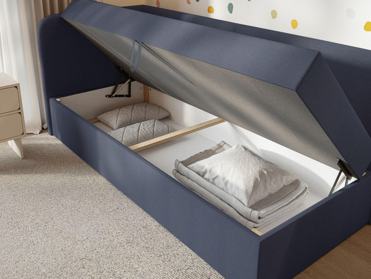 JUGENDBETT Calmmo Dunkelblau mit Chenille-Bezug, Kopfteil links - Dunkelblau, Textil (90/200cm) - Selsey