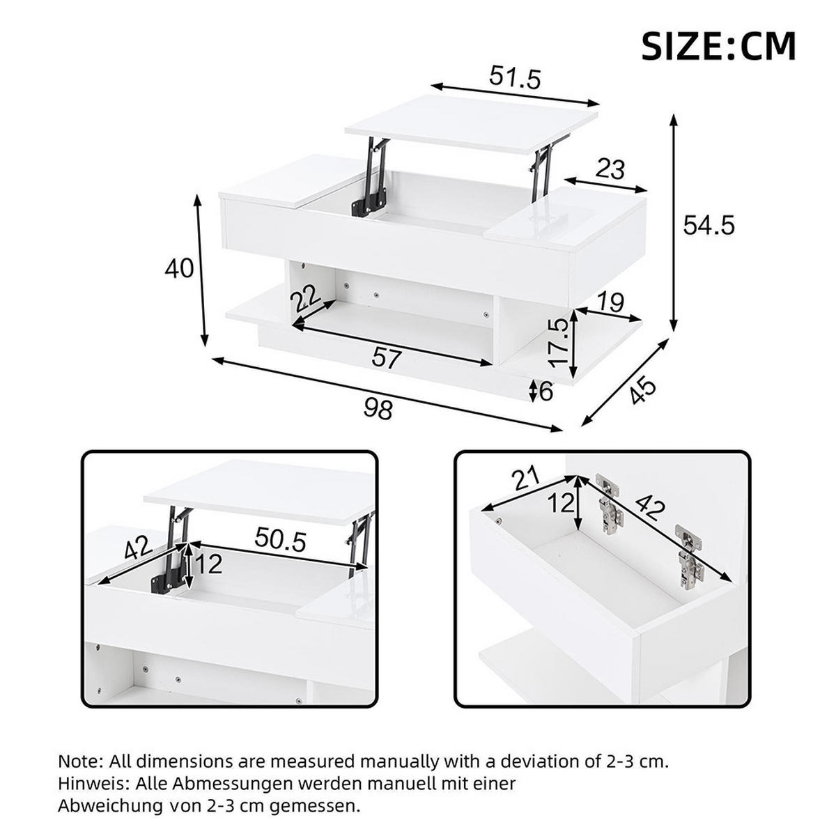 STOLIĆ ZA SPAVACU SOBU 98x46x40cm s podiznom pločom stola, bijela - bijela, drvni materijal (98/45/40cm) - KOMHTOM