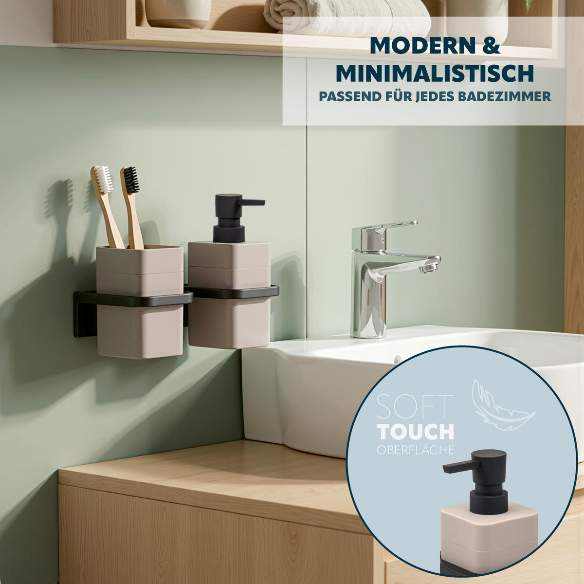 SEIFENSPENDER SAVONA Softtouch, taupe, eckig - Taupe, Kunststoff (9/15.5/10cm) - bremermann