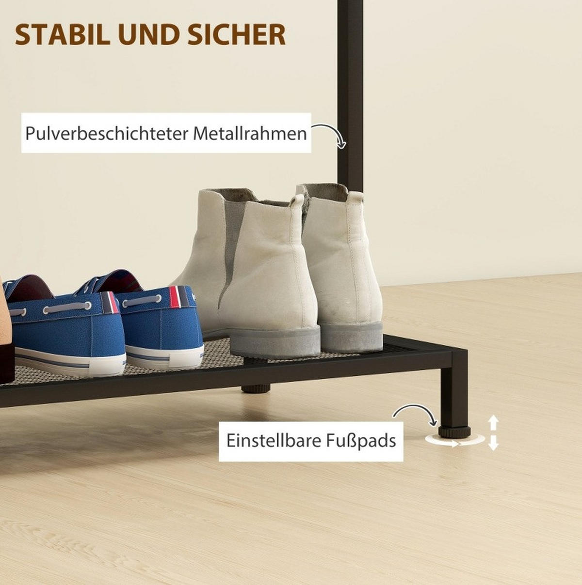 STANDGARDEROBE 100/35/156 cm mit Kleiderstange, Ablage und Schuhregal im Industrial-Stil, Eichefarben/Schwarz - Eichefarben, Metall (100/156/35cm) - Redom