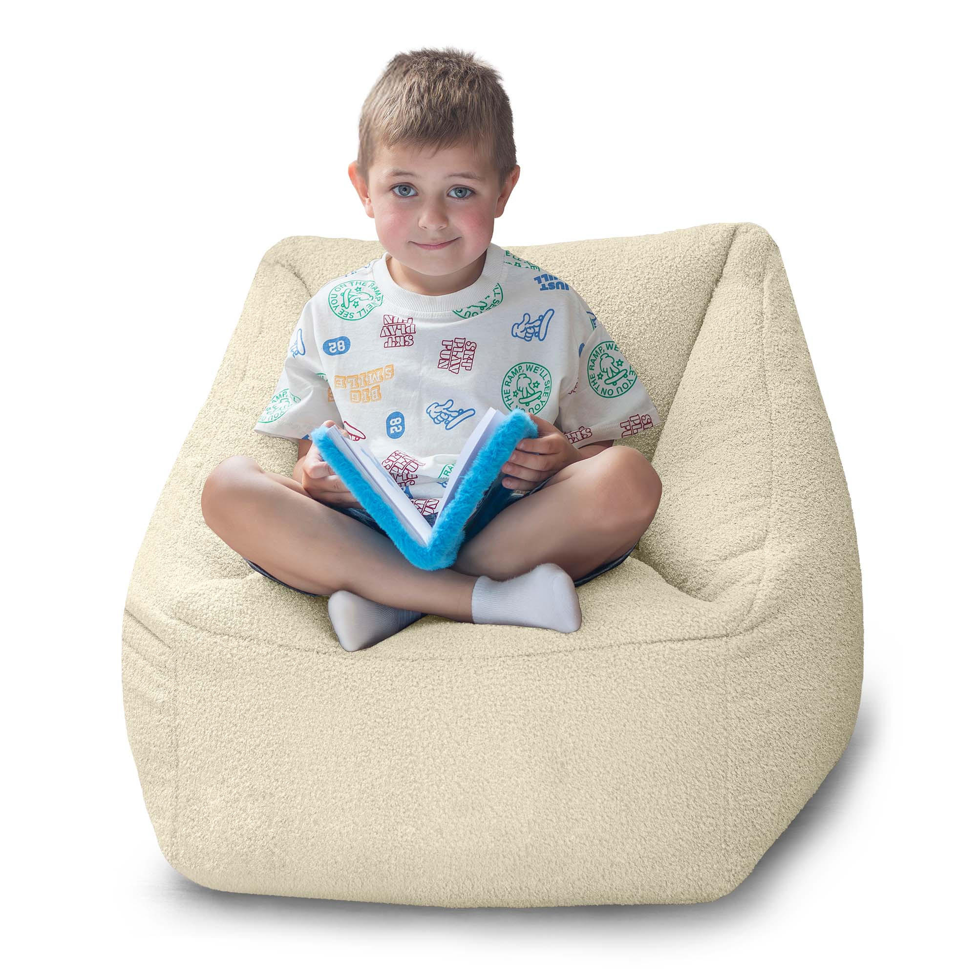 SITZSACK-SESSEL Bambino 55/60/55 cm, weicher Cord 380 g/m², mit Griff & Seitentasche, Meeresblau - Creme, Textil (55/55/60cm) - Dreamroots