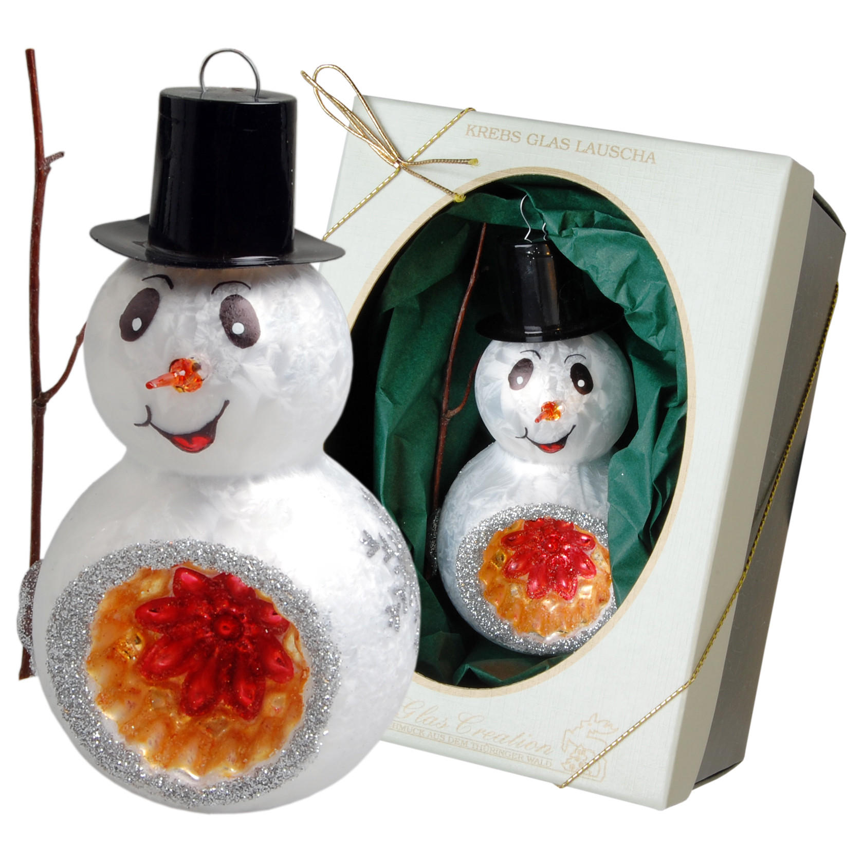 CHRISTBAUMSCHMUCK Schneemann Woody Weiß 13cm (Glas / 1 Stk.) - Weiß, Glas (7/13/7cm) - Krebs Glas Lauscha