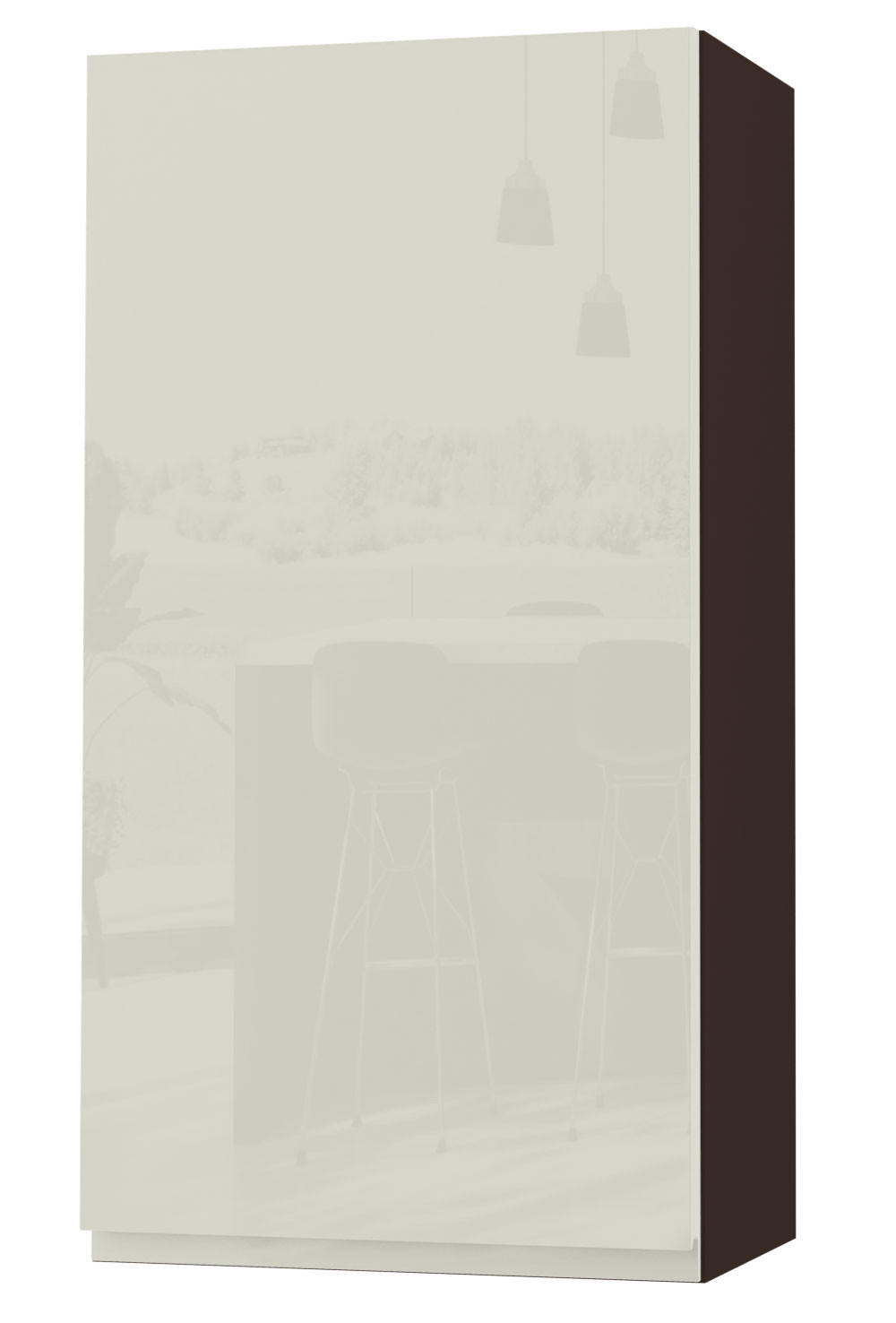 HÄNGESCHRANK Florence W4/50 Lava / RAL 1013 perlweiß HG 50 / 32,5 / 96cm - Türanschlag rechts - Dunkelgrau/Weiß Hochglanz, Holz/Holzwerkstoff (50/96/32.5cm) - Feldmann-Wohnen
