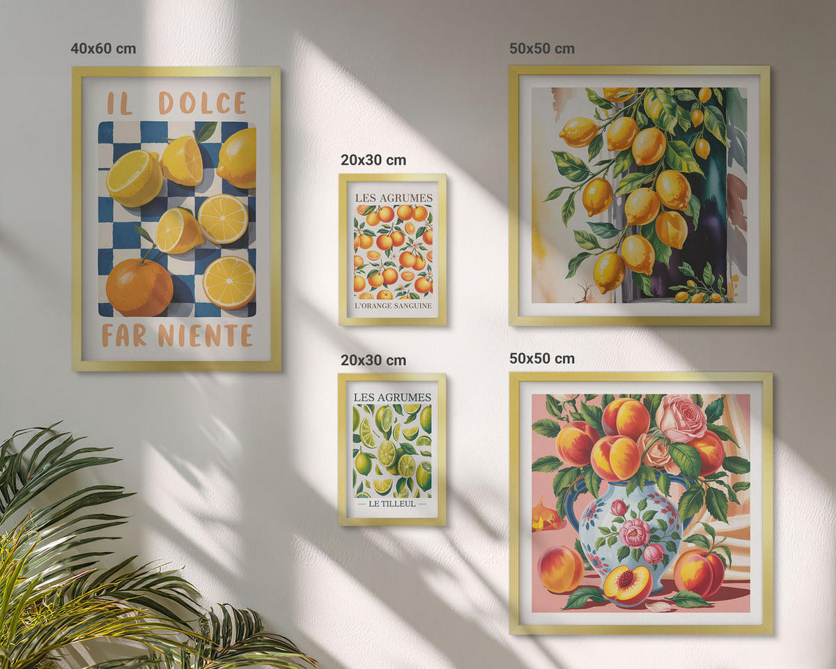 BILDER SET 5er Set - 50x50 cm & 20x30 cm & 40x60 cm Goldrahmen - Zitronenbäume im Topf - Goldfarben, Kunststoff (40/60cm) - TULUP
