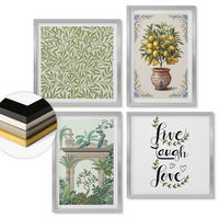WANDBILDER 4er Set - 50x50 cm & 40x60 cm Silberner Rahmen - Grüne Blätter exotischer Pflanzen - Silberfarben, Kunststoff (50/50cm) - ArtPrintCave