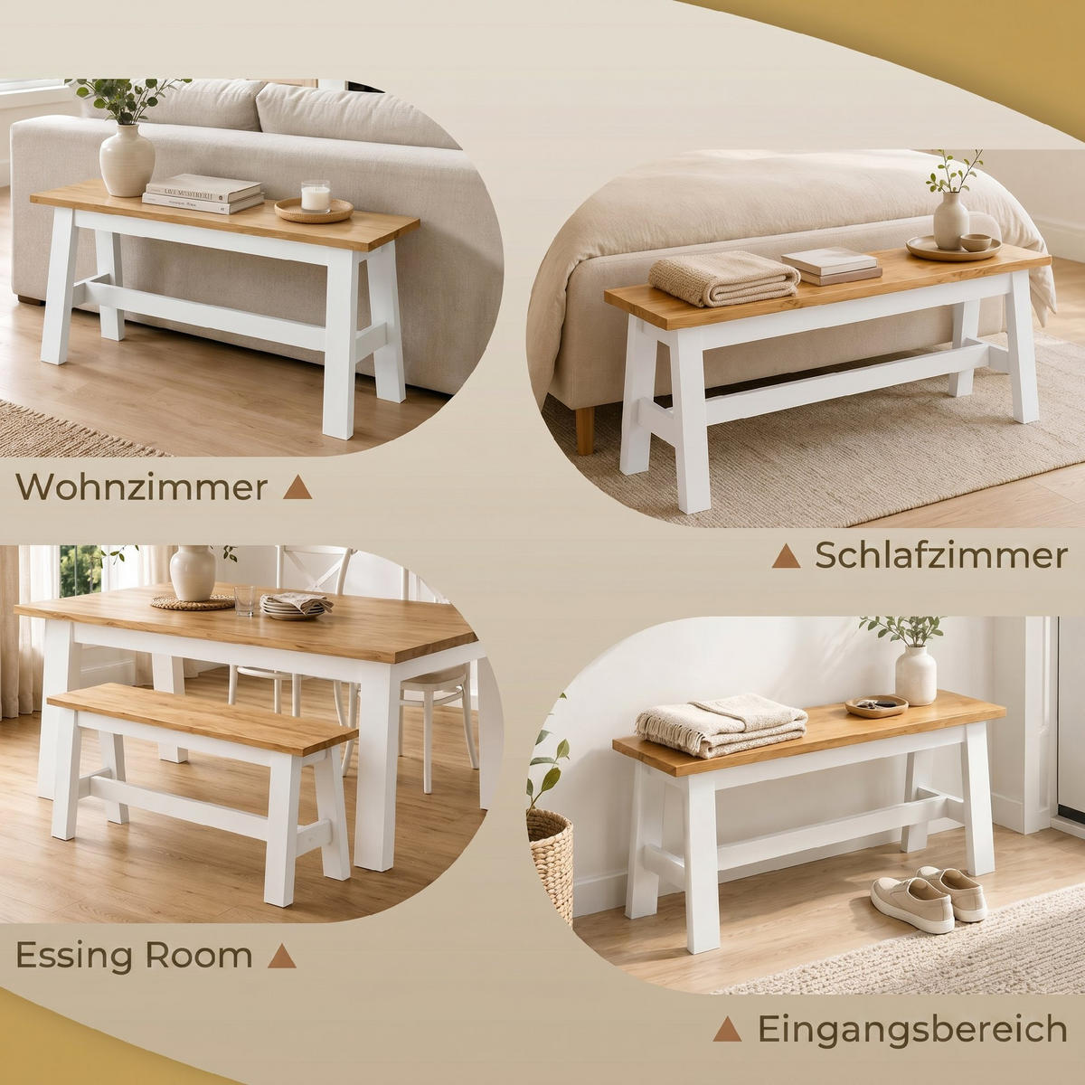 SITZBANK für Esszimmertisch Küchenbank Modern Holzbank Essbank für Eingang Eiche - Eichefarben/Weiß, Holz (30/45/95cm) - HOMCOM
