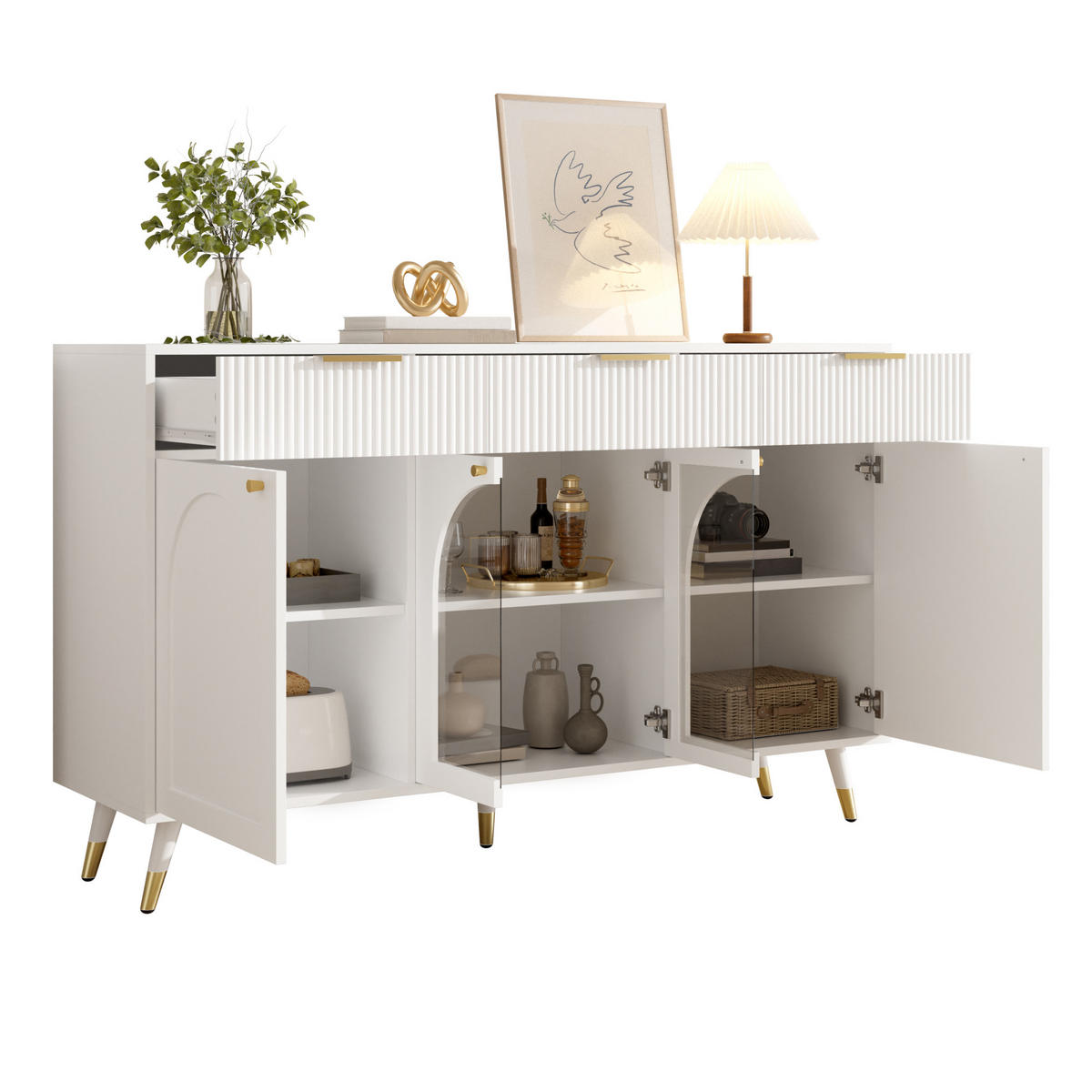 SIDEBOARD 140x40x85.5cm Weiß mit Acryl-Türen - Weiß, Holzwerkstoff (140/85.5/40cm) - FLIEKS