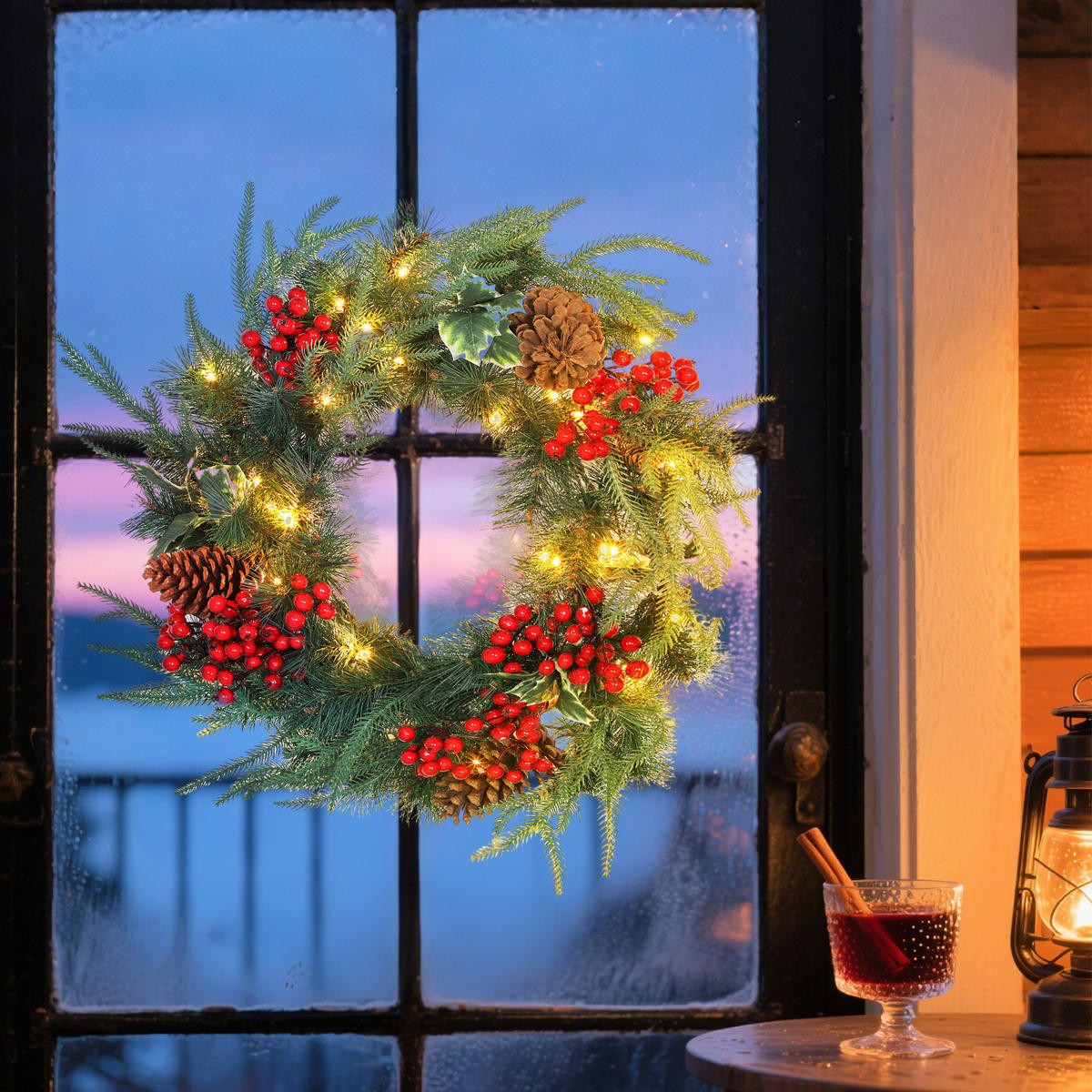 BELEUCHTETER Weihnachtskranz Grün 60.0/60.0/8.0 cm - Grün, Kunststoff (60cm)