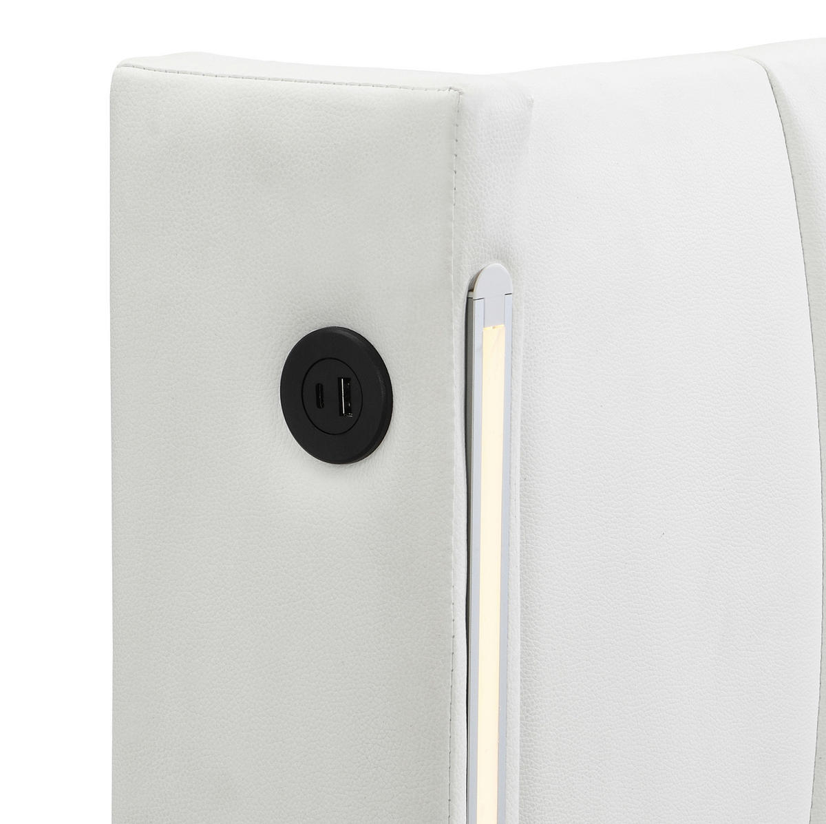 POLSTERBETT 140/200 cm weiß aus PU mit LED-Beleuchtung - Weiß, Kunststoff (140/200cm) - OKMYHOME