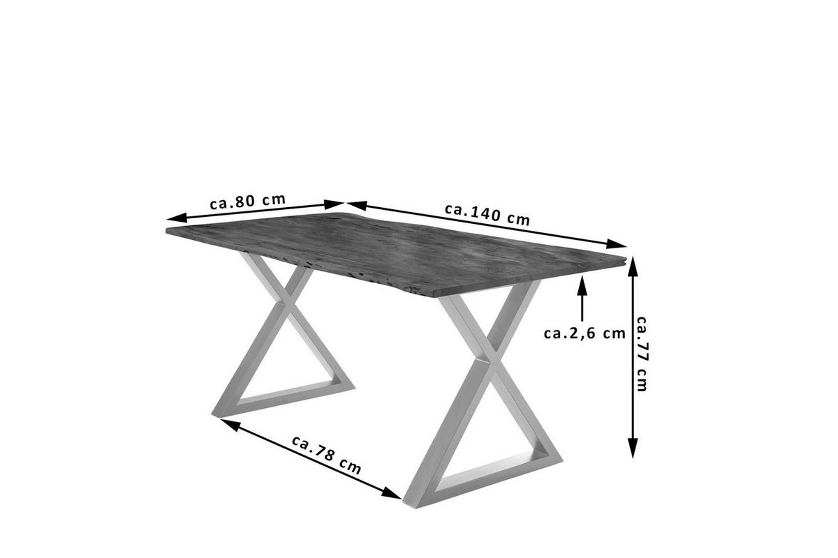 ESSTISCH LUBIN - Silberfarben/Braun, Holz/Metall (80/140/77cm) - SAM