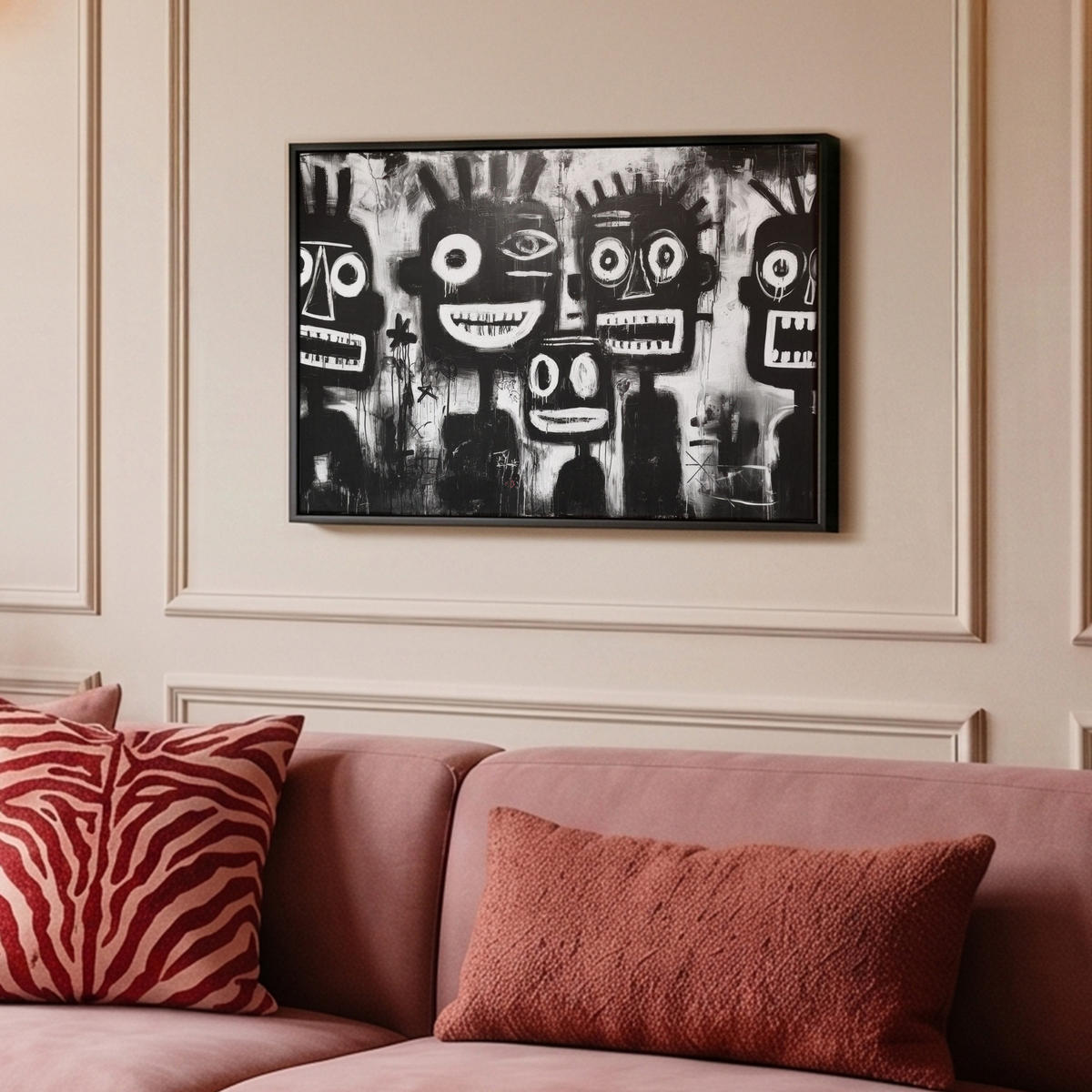 LEINWAND Bilder mit Rahmen - Malerei - Figuren - Schwarz - Abstrakt - 60x40 - Schwarz, Textil (60/40cm) - MuchoWow