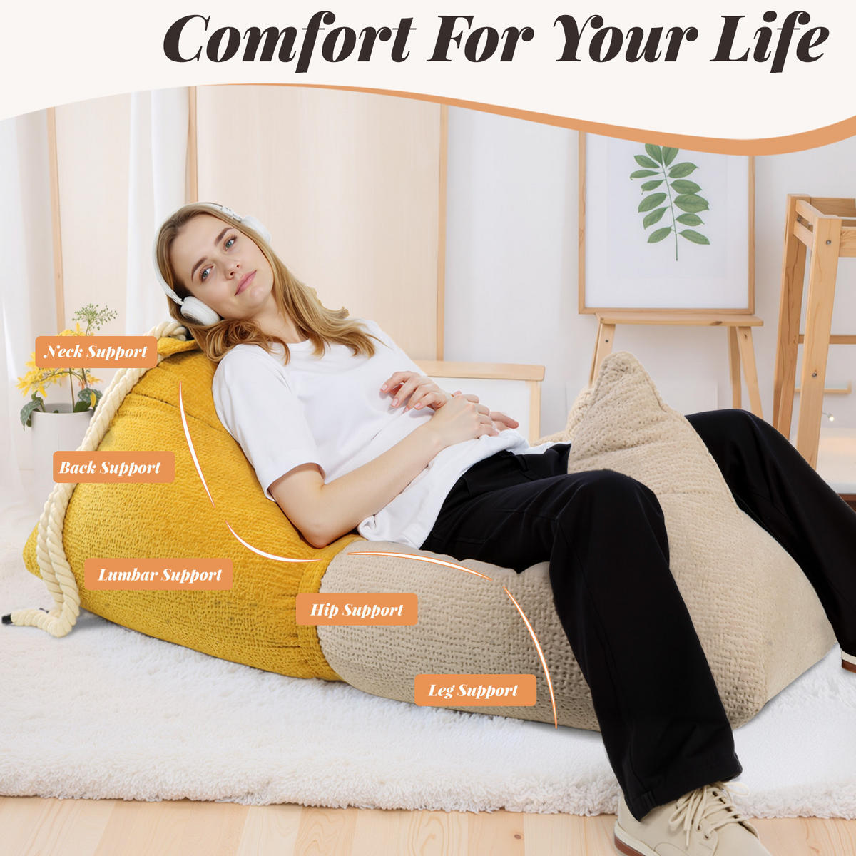 SITZSACK in Bananenbootform grobkörniges Vlies - Gelb/Grau, Textil (60/80/130cm) - Vercart