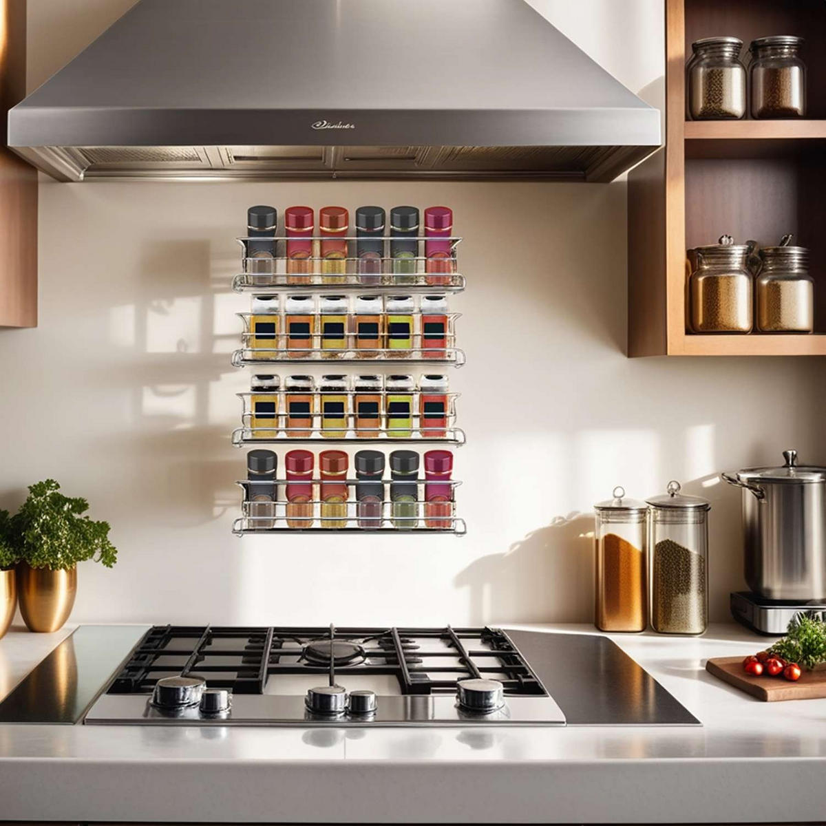 GEWÜRZREGAL-Set mit selbstklebenden Haken - Silberfarben, Metall (6.2/6.8/29.2cm) - Intirilife