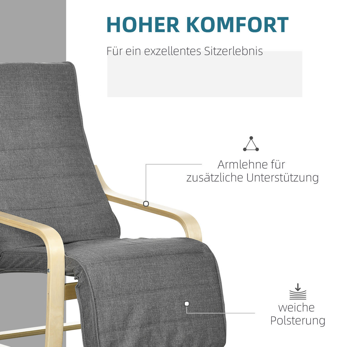 RELAXSESSEL Schwingstuhl, Ruhesessel, Relaxstuhl mit Verstellbarem Fußteil - Grau, Kunststoff (94/100/66.5cm) - HOMCOM
