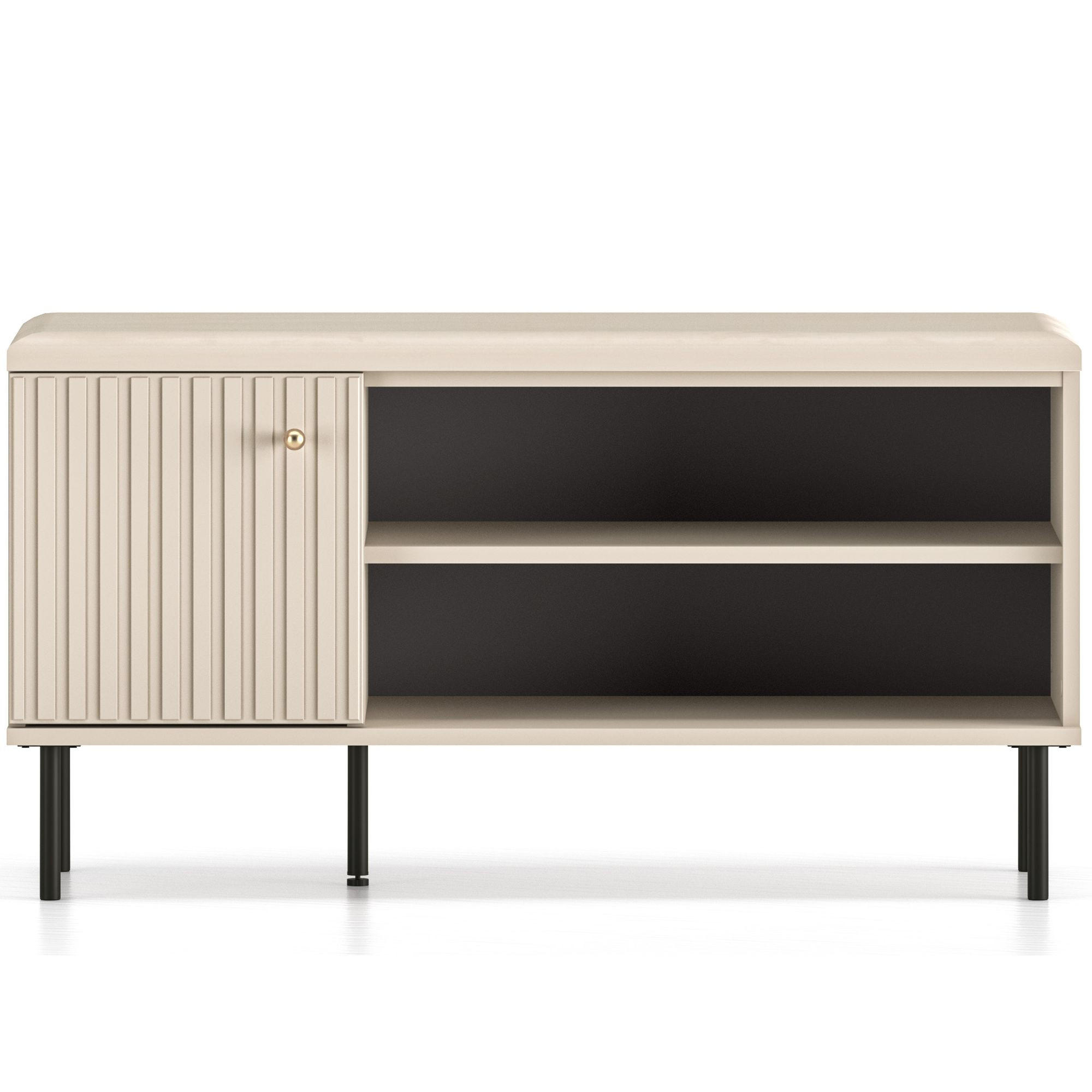 SCHUHSCHRANK Sitzender DROMA,Creme - Creme/Schwarz, Holzwerkstoff (102/55/34cm) - KONSIMO®