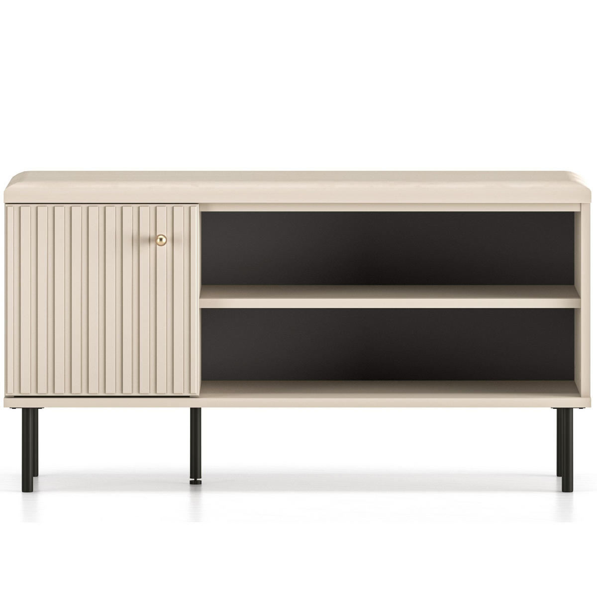 SCHUHSCHRANK Sitzender DROMA,Creme - Creme/Schwarz, Holzwerkstoff (102/55/34cm) - KONSIMO®