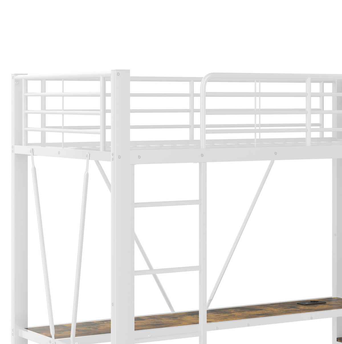 HOCHBETT 90/200 cm Weiß aus Metall mit Schreibtisch - Weiß, Metall (90/200cm) - OKMYHOME