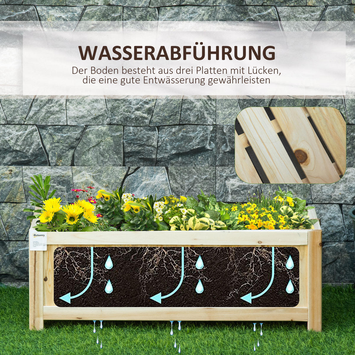 HOCHBEET, Naturfarben - Naturfarben, Holz (30/25/70cm) - Outsunny