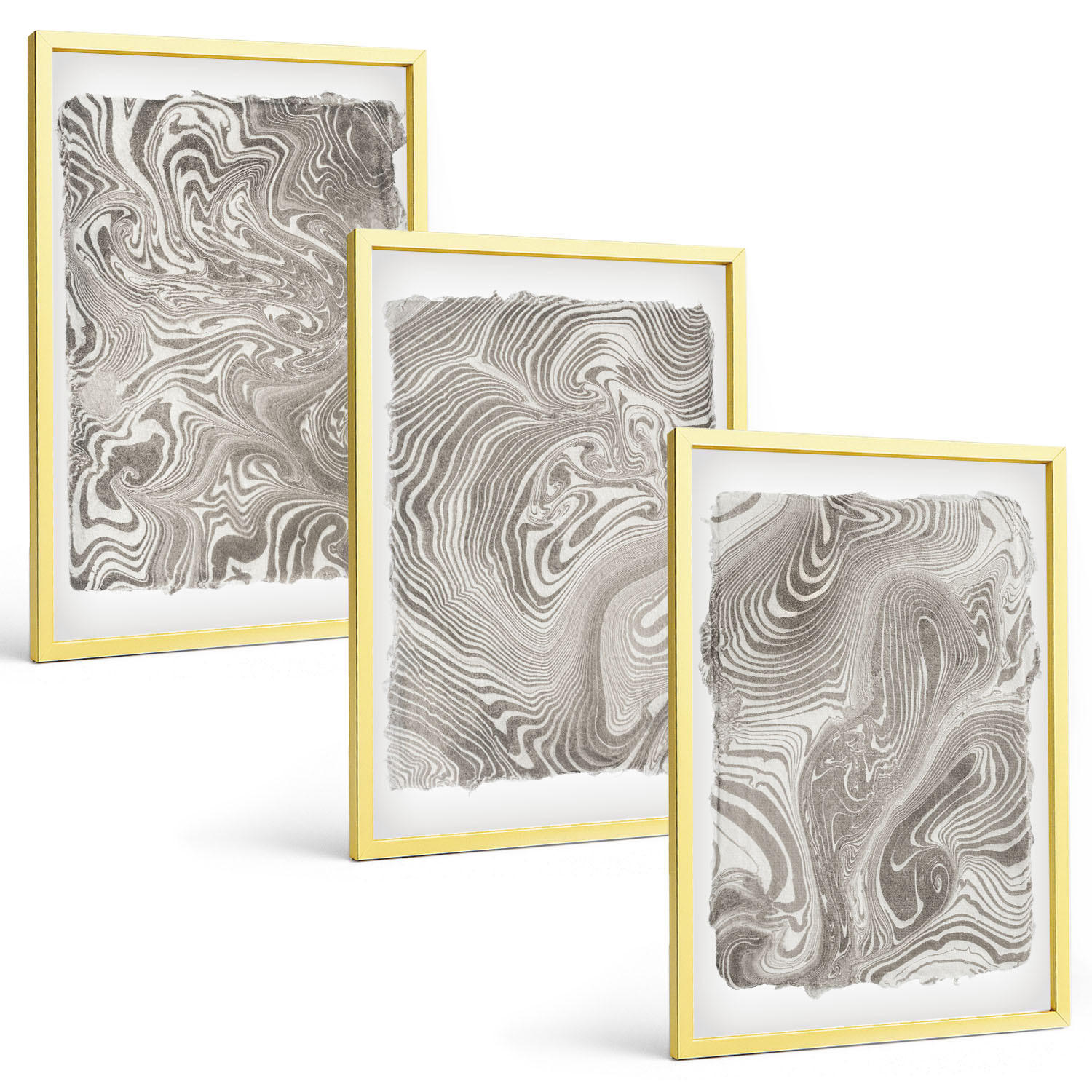 BILDER SET 3er Set - 40x60 cm Goldrahmen - Moderne Formen Malerei - Goldfarben, Kunststoff (40/60cm) - TULUP