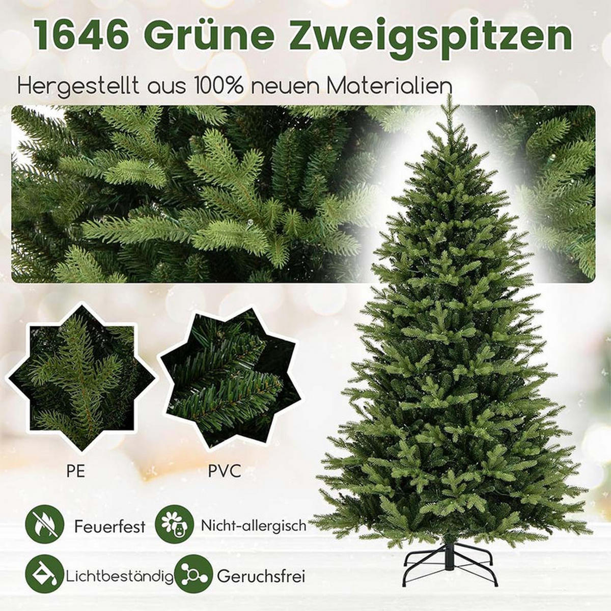 WEIHNACHTSBAUM mit 11 Lichtmodi 210cm Grün - Grün, Metall (210cm) - COSTWAY